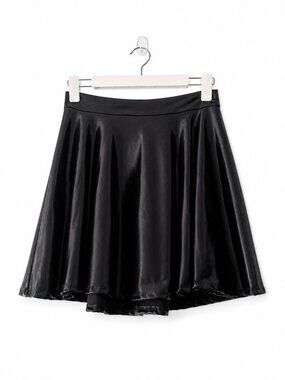 2 Hearts Black Faux Leather Shiny A Line Skater Mini Skirt Y2K Club M